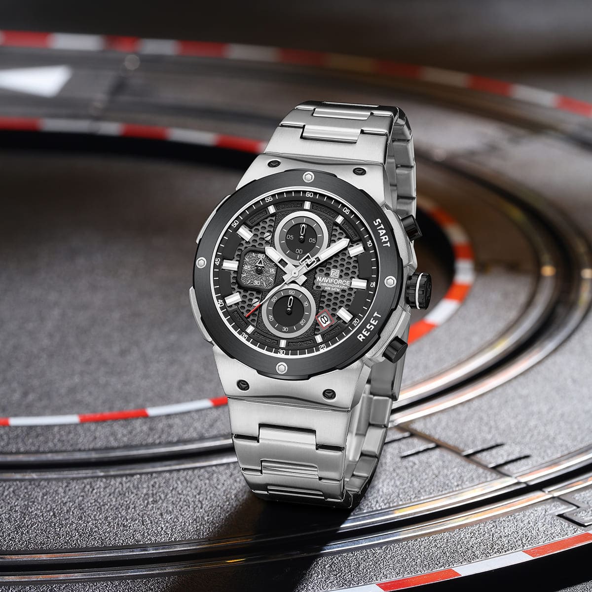 Naviforce NF8072-S-B-S Men's Multifunction Watch – Black Dial & Silver Steel Strap – view 3