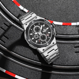 Naviforce NF8072-S-B-S Men's Multifunction Watch – Black Dial & Silver Steel Strap – view 4