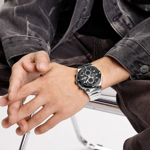 Naviforce NF8072-S-B-S Men's Multifunction Watch – Black Dial & Silver Steel Strap – view 5