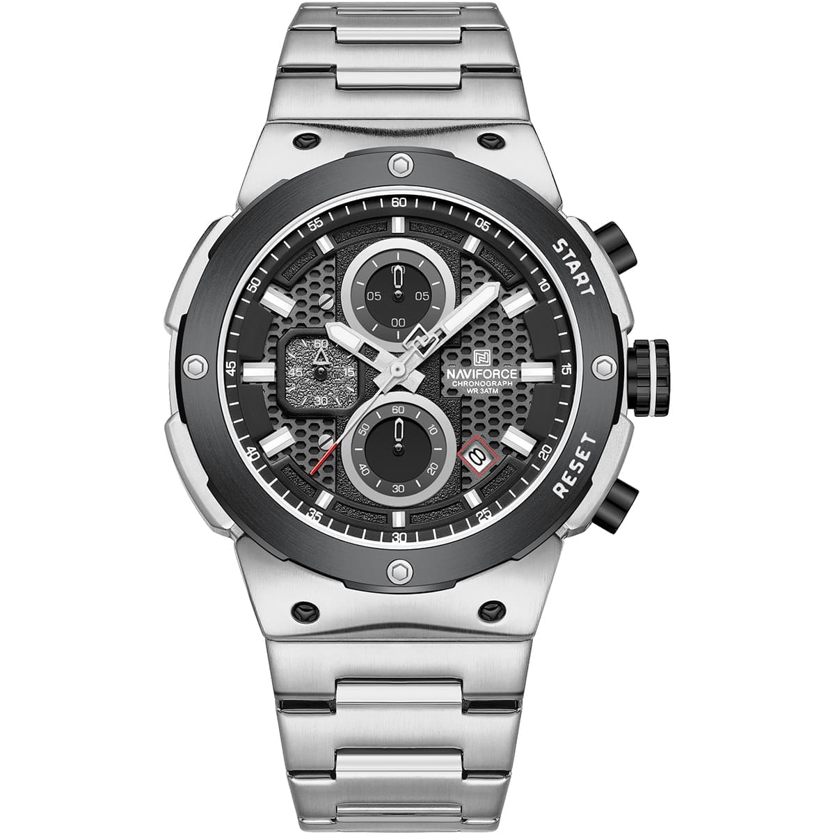 Naviforce NF8072-S-B-S Men's Multifunction Watch – Black Dial & Silver Steel Strap