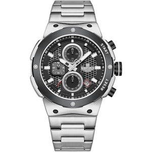 Naviforce NF8072-S-B-S Men's Multifunction Watch – Black Dial & Silver Steel Strap