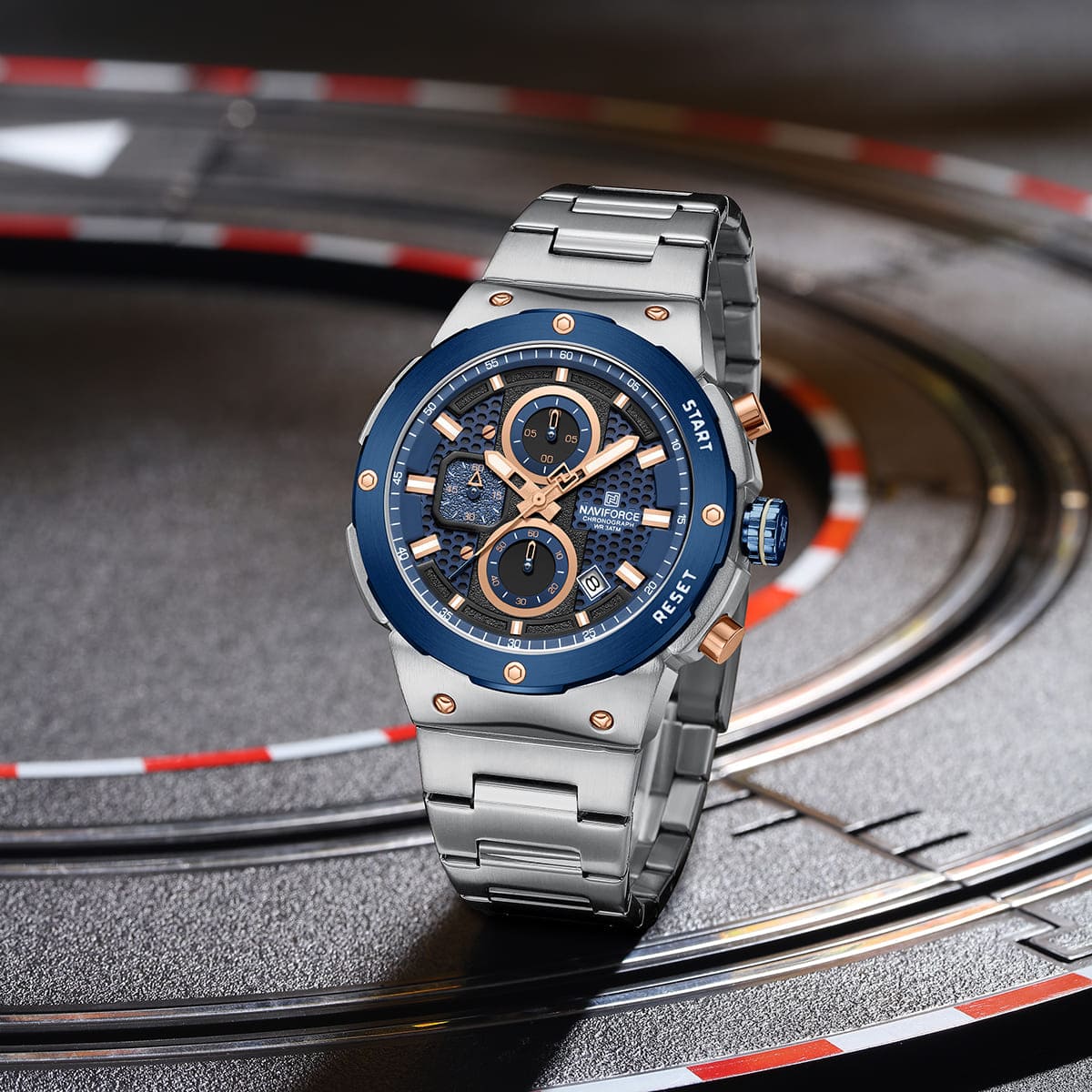 Naviforce NF8072-S-BE-S Men's Multifunction Watch – Blue Dial & Silver Steel Strap – view 3
