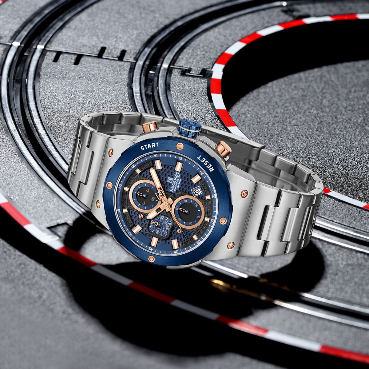 Naviforce NF8072-S-BE-S Men's Multifunction Watch – Blue Dial & Silver Steel Strap – view 4
