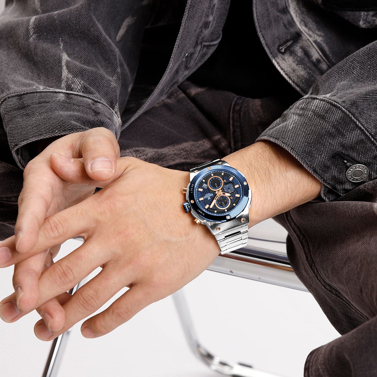 Naviforce NF8072-S-BE-S Men's Multifunction Watch – Blue Dial & Silver Steel Strap – view 5