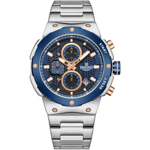 Naviforce NF8072-S-BE-S Men's Multifunction Watch – Blue Dial & Silver Steel Strap