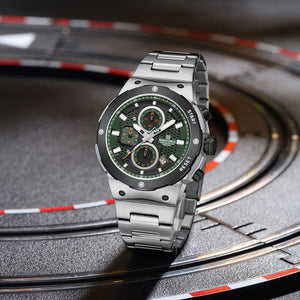 Naviforce NF8072-S-GN-S Men's Multifunction Watch – Green Dial & Silver Steel Strap – view 3