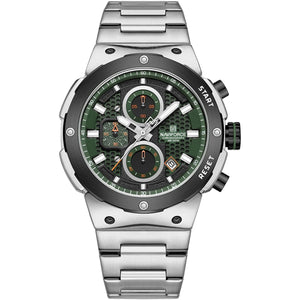 Naviforce NF8072-S-GN-S Men's Multifunction Watch – Green Dial & Silver Steel Strap