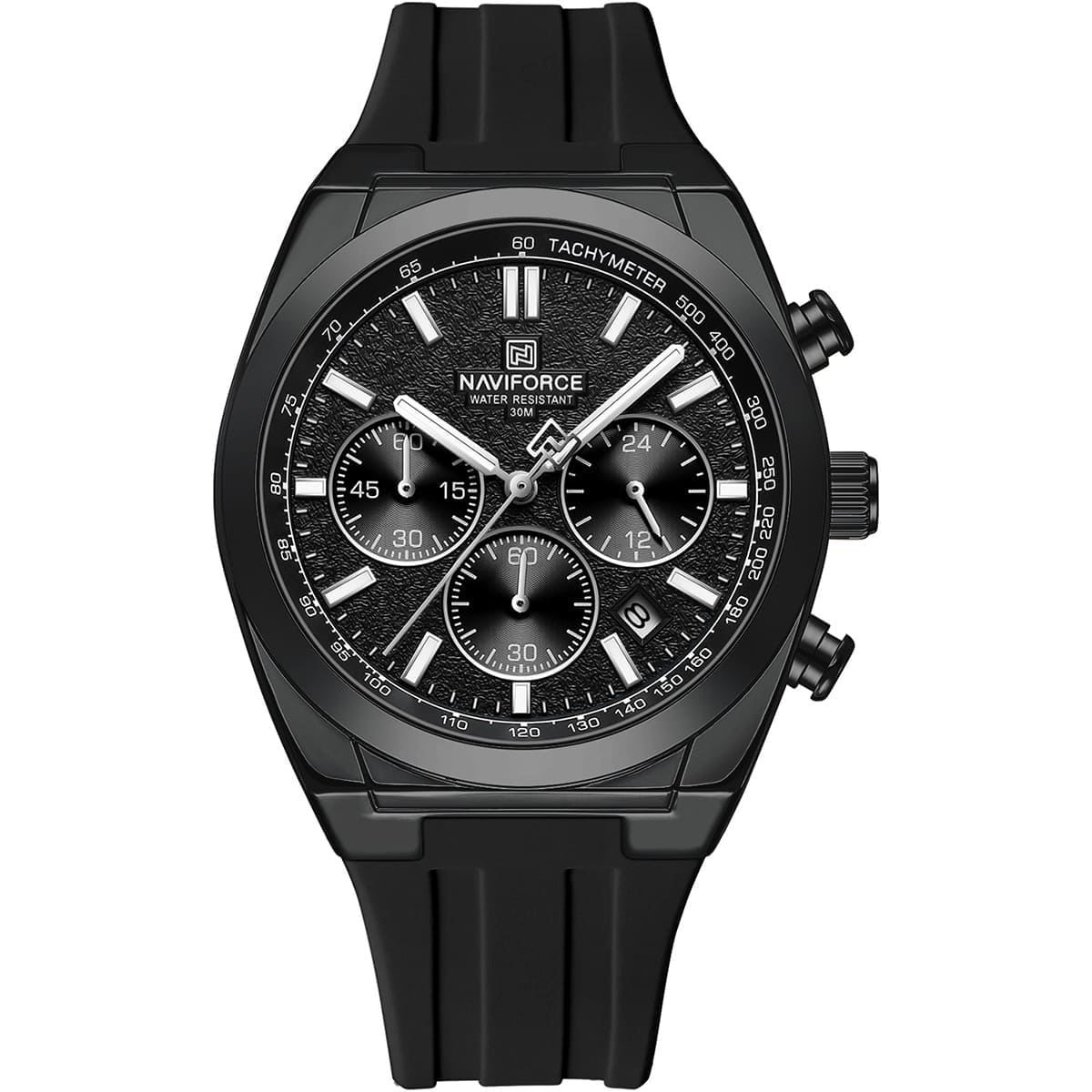 Naviforce NF8080-B-B-B Men's Chronograph Watch – Black Dial & Black Rubber Strap