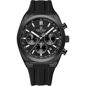 Naviforce NF8080-B-B-B Men's Chronograph Watch – Black Dial & Black Rubber Strap