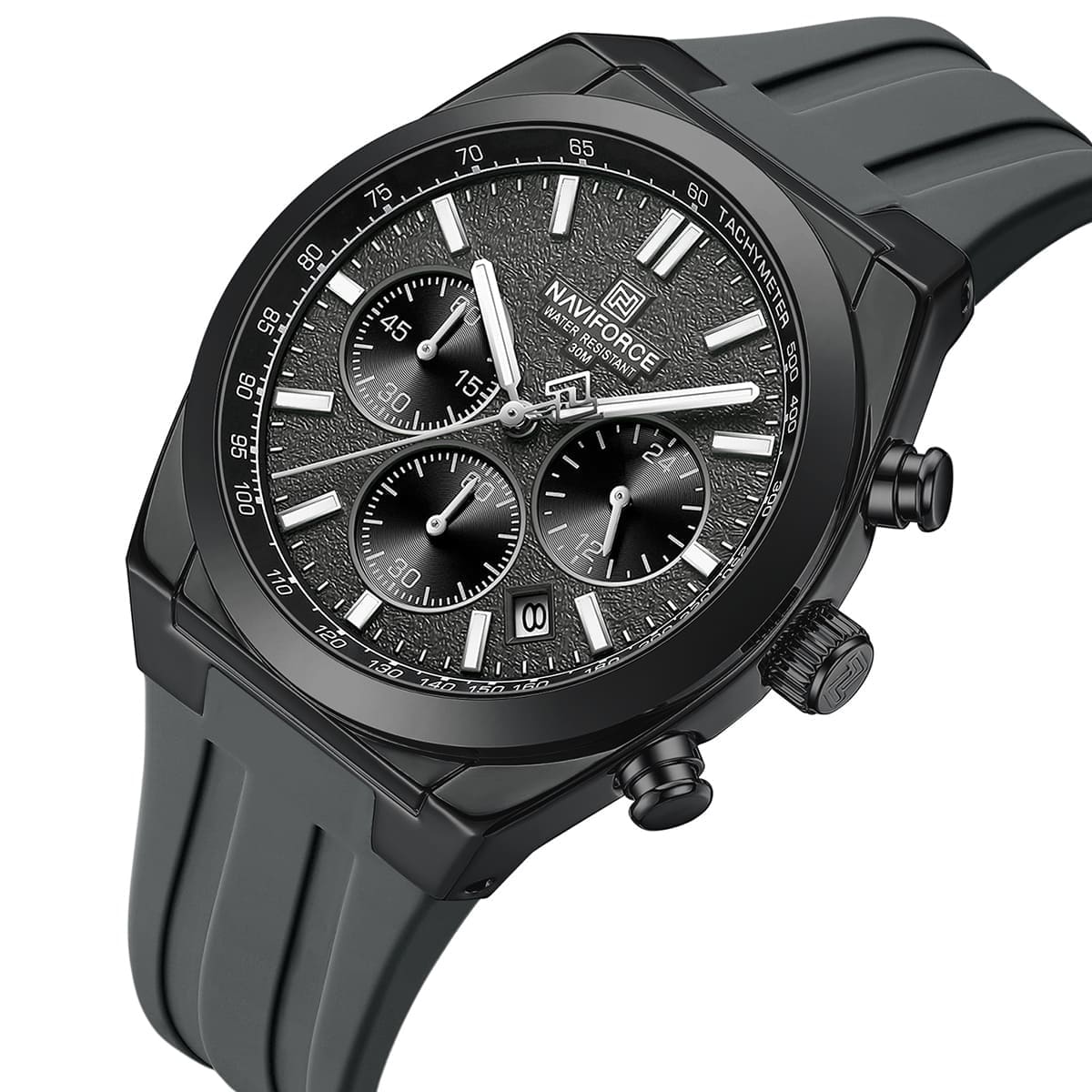 Naviforce NF8080-B-GY-GY Men's Chronograph Watch – Gray Dial & Gray Rubber Strap – view 2