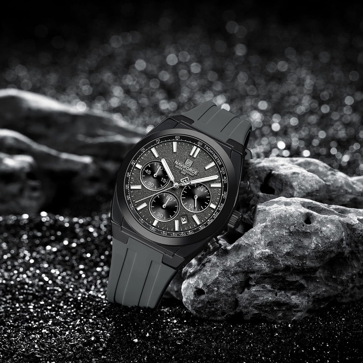 Naviforce NF8080-B-GY-GY Men's Chronograph Watch – Gray Dial & Gray Rubber Strap – view 3