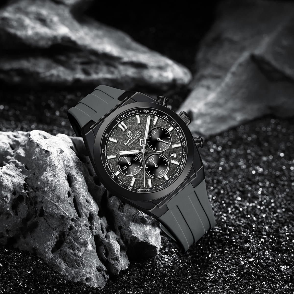 Naviforce NF8080-B-GY-GY Men's Chronograph Watch – Gray Dial & Gray Rubber Strap – view 4