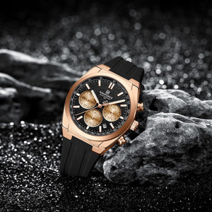 Naviforce NF8080-RG-B-B Men's Chronograph Watch – Rose Gold Case, Black Dial & Black Rubber Strap – view 3