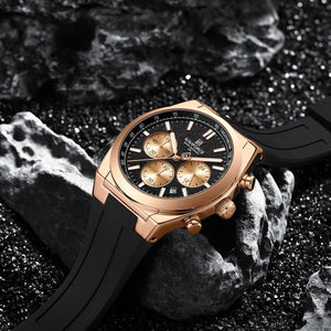 Naviforce NF8080-RG-B-B Men's Chronograph Watch – Rose Gold Case, Black Dial & Black Rubber Strap – view 4