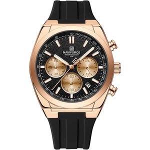 Naviforce NF8080-RG-B-B Men's Chronograph Watch – Rose Gold Case, Black Dial & Black Rubber Strap