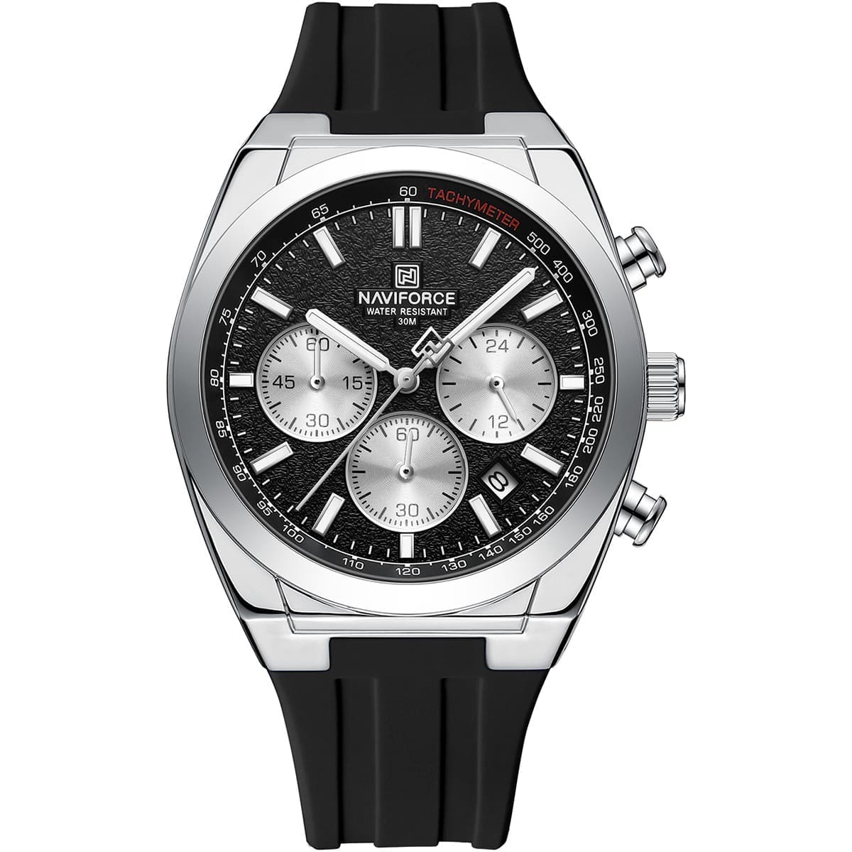 Naviforce NF8080-S-B-B Men's Chronograph Watch – Black Dial & Black Rubber Strap