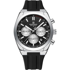 Naviforce NF8080-S-B-B Men's Chronograph Watch – Black Dial & Black Rubber Strap