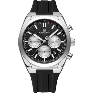 Naviforce NF8080-S-B-B Men's Chronograph Watch – Black Dial & Black Rubber Strap