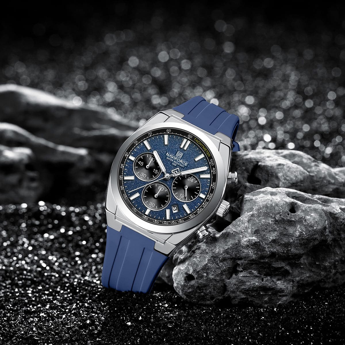 Naviforce NF8080-S-BE-BE Men's Chronograph Watch – Blue Dial & Blue Rubber Strap – view 3