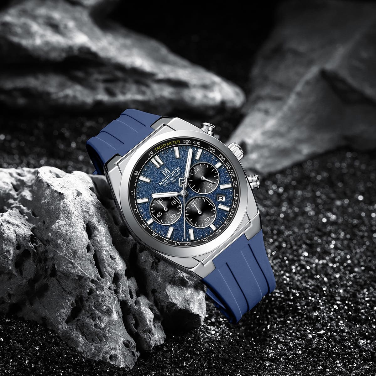 Naviforce NF8080-S-BE-BE Men's Chronograph Watch – Blue Dial & Blue Rubber Strap – view 4