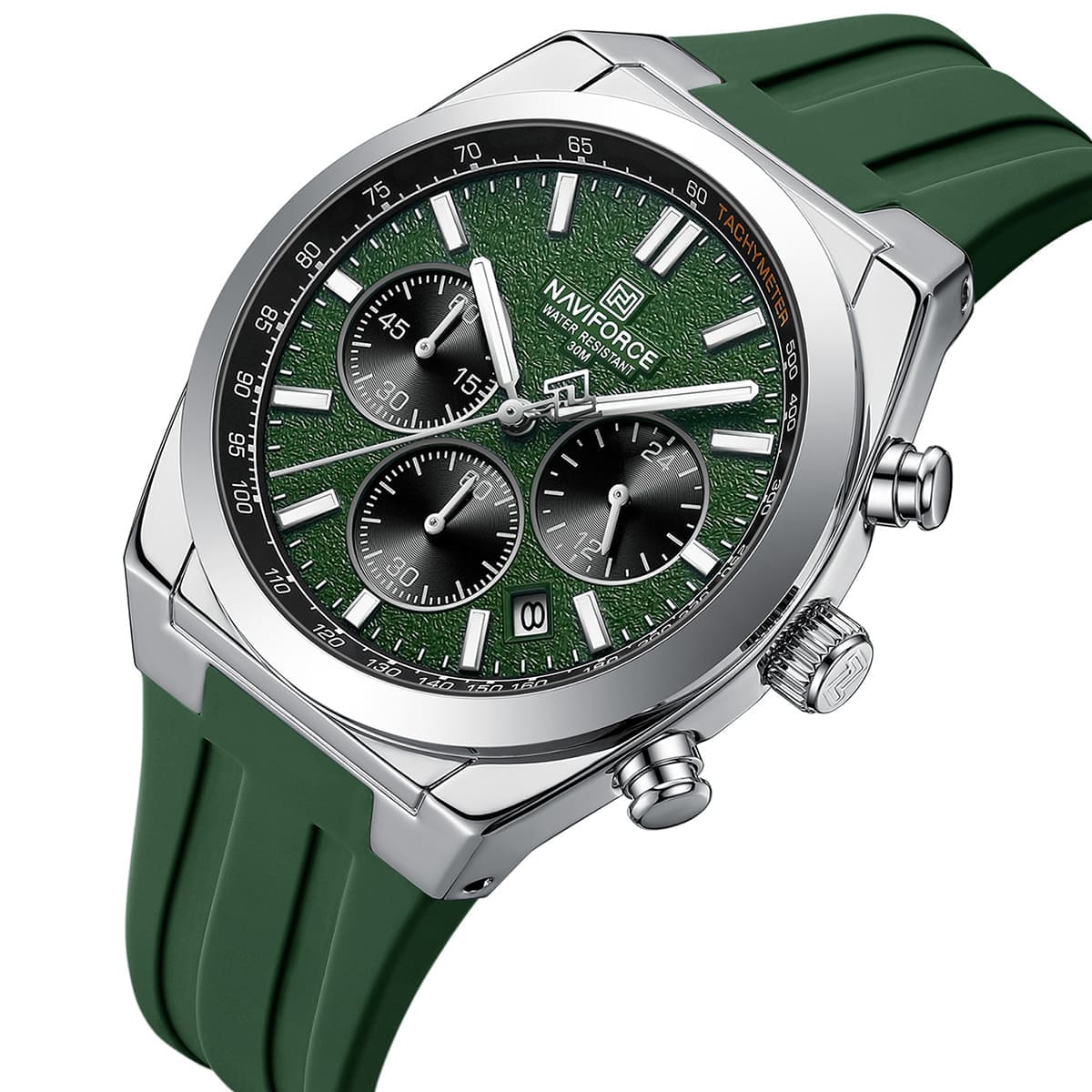 Naviforce NF8080-S-GN-GN Men's Chronograph Watch – Green Dial & Green Rubber Strap – view 2