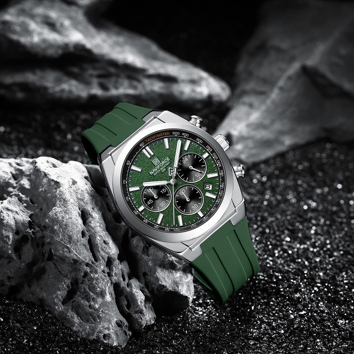 Naviforce NF8080-S-GN-GN Men's Chronograph Watch – Green Dial & Green Rubber Strap – view 4