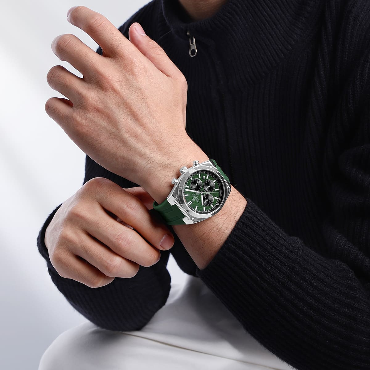 Naviforce NF8080-S-GN-GN Men's Chronograph Watch – Green Dial & Green Rubber Strap – view 6