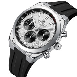 Naviforce NF8080-S-W-B Men's Chronograph Watch – White Dial & Black Rubber Strap – view 2