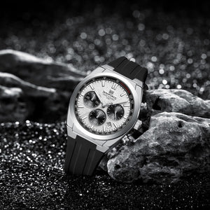 Naviforce NF8080-S-W-B Men's Chronograph Watch – White Dial & Black Rubber Strap – view 3