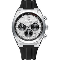 Naviforce NF8080-S-W-B Men's Chronograph Watch – White Dial & Black Rubber Strap