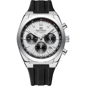 Naviforce NF8080-S-W-B Men's Chronograph Watch – White Dial & Black Rubber Strap
