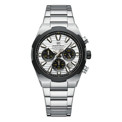 Naviforce NF8081-S-W-S Men's Chronograph Watch – White Dial & Silver Steel Strap