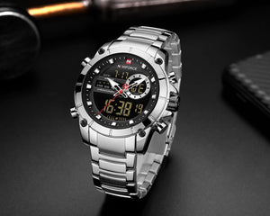 Naviforce NF9163-S-B Men's Round Digital-Analog Chronograph Watch – Silver Case, Black Dial & Silver Metal Strap – view 4