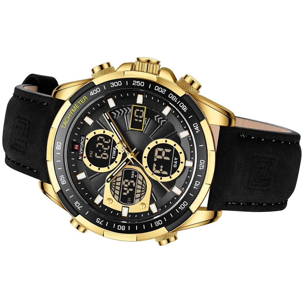 Naviforce NF9197L-G-B-B Men's Analog-Digital Watch – Black Dial & Black Leather Strap – view 5