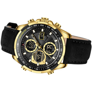 Naviforce NF9197L-G-B-B Men's Analog-Digital Watch – Black Dial & Black Leather Strap – view 5