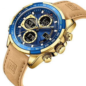 Naviforce NF9197L-G-BE-Y-BN Men's Analog-Digital Watch – Blue Dial & Brown Leather Strap – view 2