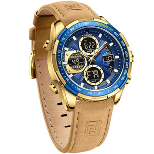 Naviforce NF9197L-G-BE-Y-BN Men's Analog-Digital Watch – Blue Dial & Brown Leather Strap – view 4
