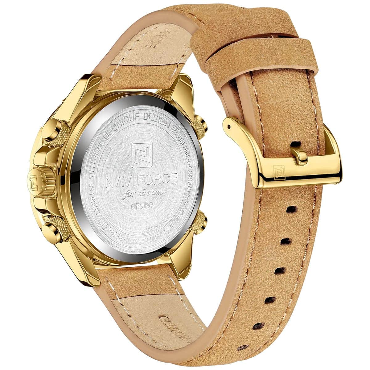 Naviforce NF9197L-G-BE-Y-BN Men's Analog-Digital Watch – Blue Dial & Brown Leather Strap – view 5