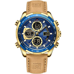 Naviforce NF9197L-G-BE-Y-BN Men's Analog-Digital Watch – Blue Dial & Brown Leather Strap