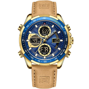 Naviforce NF9197L-G-BE-Y-BN Men's Analog-Digital Watch – Blue Dial & Brown Leather Strap