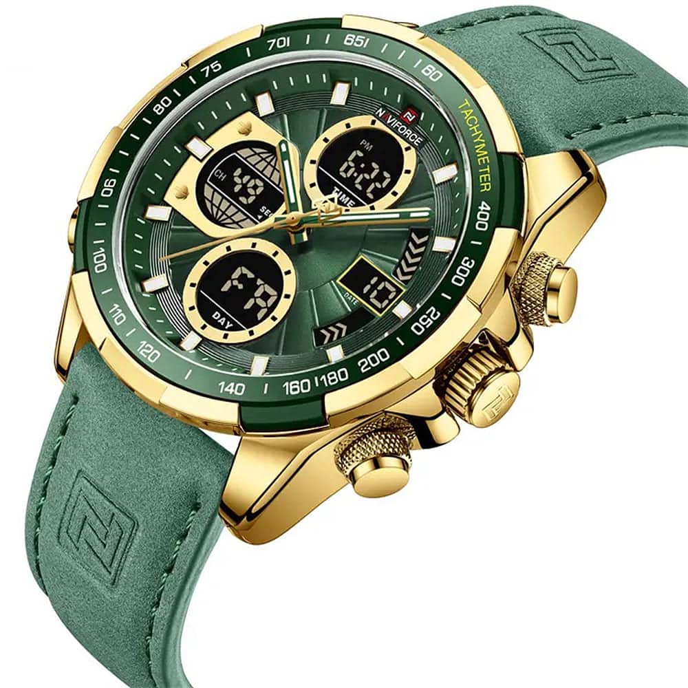 Naviforce NF9197L-G-GN-GN Men's Analog-Digital Watch – Green Dial & Green Leather Strap – view 2