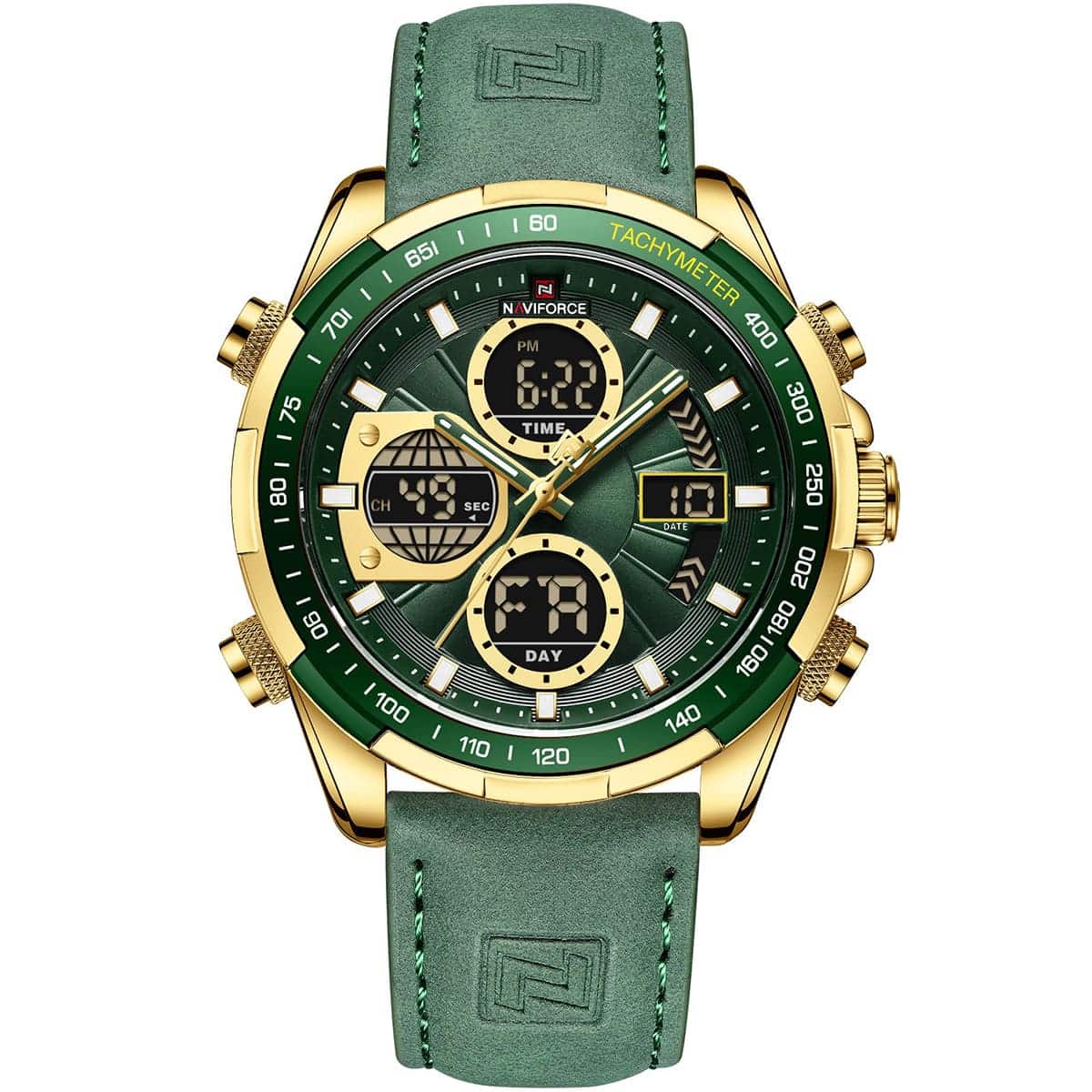 Naviforce NF9197L-G-GN-GN Men's Analog-Digital Watch – Green Dial & Green Leather Strap