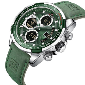 Naviforce NF9197L-S-GN-GN Men's Analog-Digital Watch – Silver Case, Green Dial & Green Leather Strap – view 2