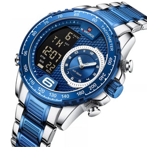 Naviforce NF9199S-S-BE Men's Round Digital-Analog Watch – Silver Case, Blue Dial & Silver & Blue Metal Strap – view 2