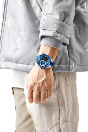 Naviforce NF9199S-S-BE Men's Round Digital-Analog Watch – Silver Case, Blue Dial & Silver & Blue Metal Strap – view 5