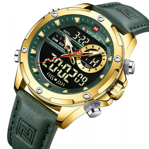 Naviforce NF9208-G-GN-GN Men's Digital-Analog Watch – Gold Case, Green Dial & Green Leather Strap – view 2