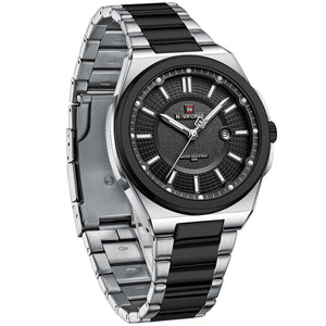 Naviforce NF9212-S-B Men's Watch – Black Dial & Silver-Black Steel Strap – view 3