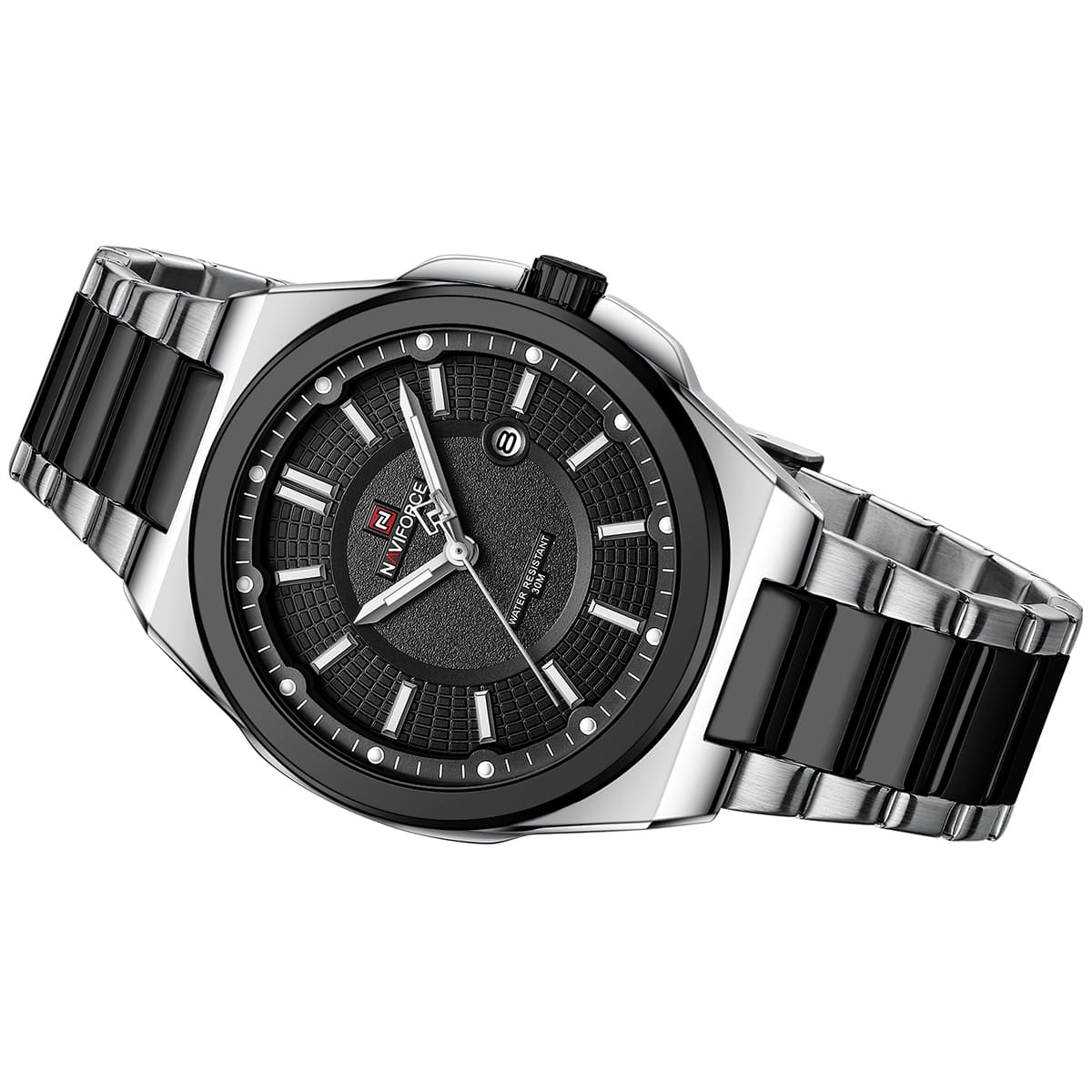 Naviforce NF9212-S-B Men's Watch – Black Dial & Silver-Black Steel Strap – view 4