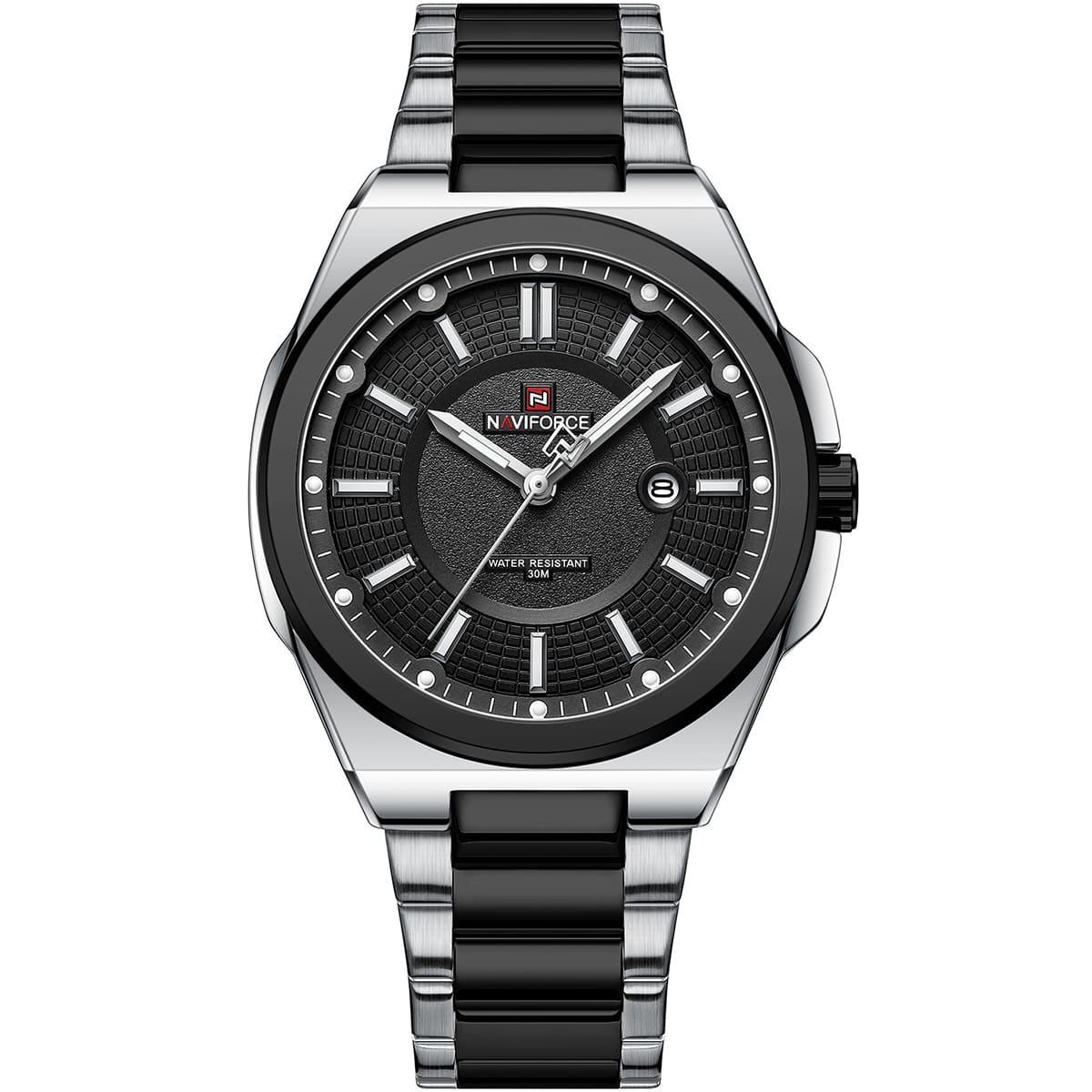 Naviforce NF9212-S-B Men's Watch – Black Dial & Silver-Black Steel Strap
