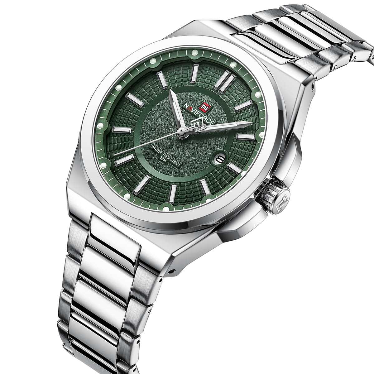 Naviforce NF9212-S-GN Men's Watch – Green Dial & Silver Steel Strap – view 2
